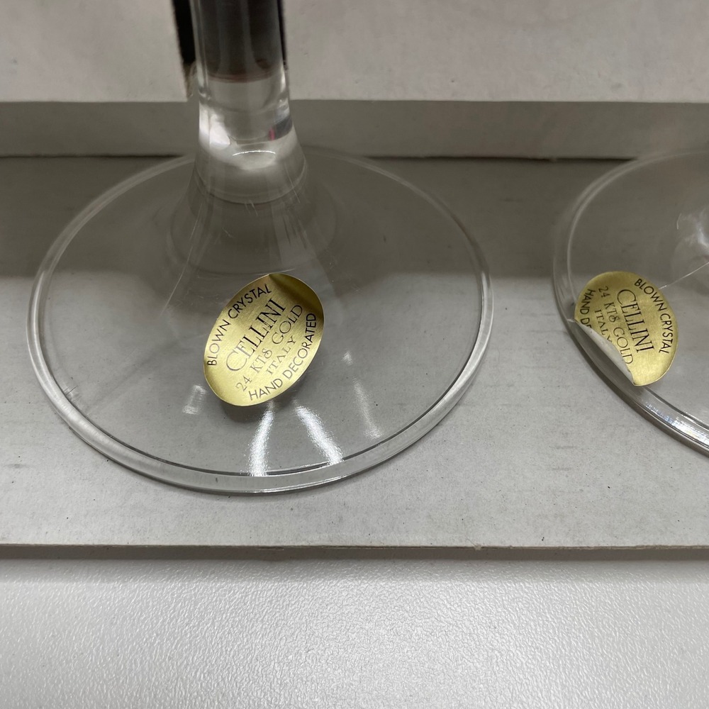 New Cellini Crystal Stemware Set 4 Wine Glasse 24K Gold Italy 7.5in Wedding Gift - Picture 9 of 10